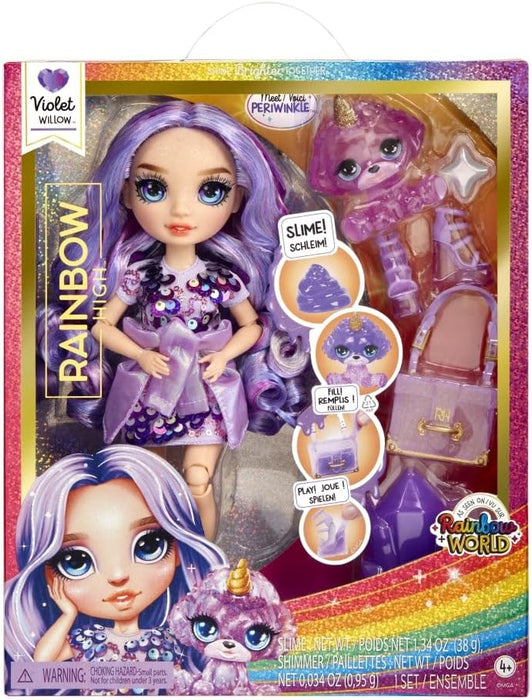 Rainbow High Fashion Doll with Slime & Pet - Violet (Purple) - 28 cm Shimmer Doll with Sparkle Slime, Magical Pet and Fashion Accessories - Kids Toy - Great for Ages 4-12 Years