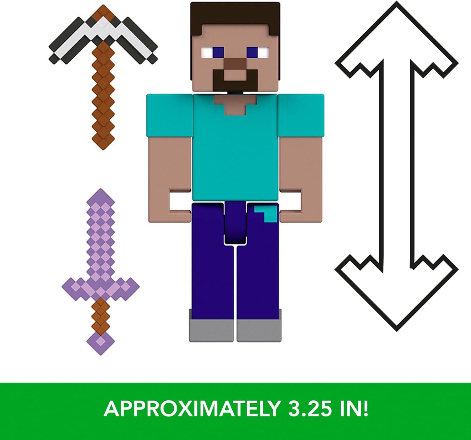 Mattel Minecraft Figura de acción Steve con espada encantada y pico de hierro, juguete +6 años (HTN05
