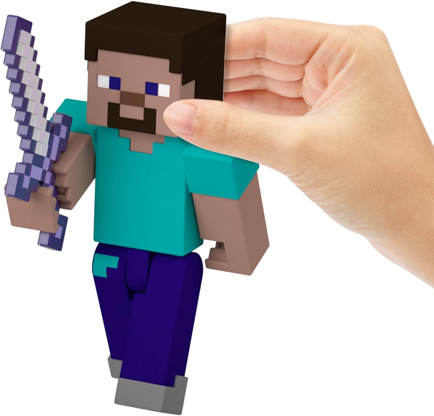 Mattel Minecraft Figura de acción Steve con espada encantada y pico de hierro, juguete +6 años (HTN05