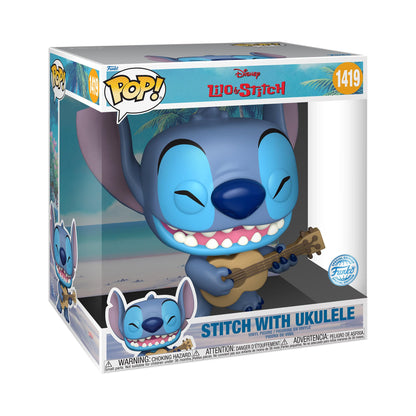 Funko Pop Jumbo: Stitch - with Ukele - Lilo and Stitch - Figurine en Vinyle à Collectionner - Idée de Cadeau - Produits Officiels - Jouets pour Les Enfants et Adultes - Movies Fans
