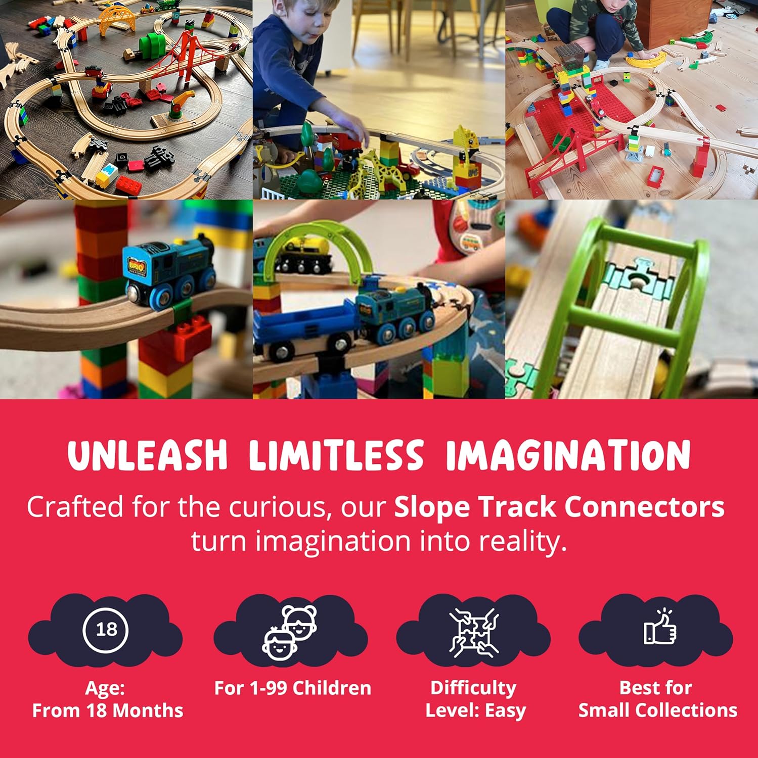 TOY2 20 Slopes | Angled Building Bricks compatible with DUPLO & All Major brands | Compatible Track Connectors & Arches | Sustainable Pack for Educational & Creative Play (20 Slopes