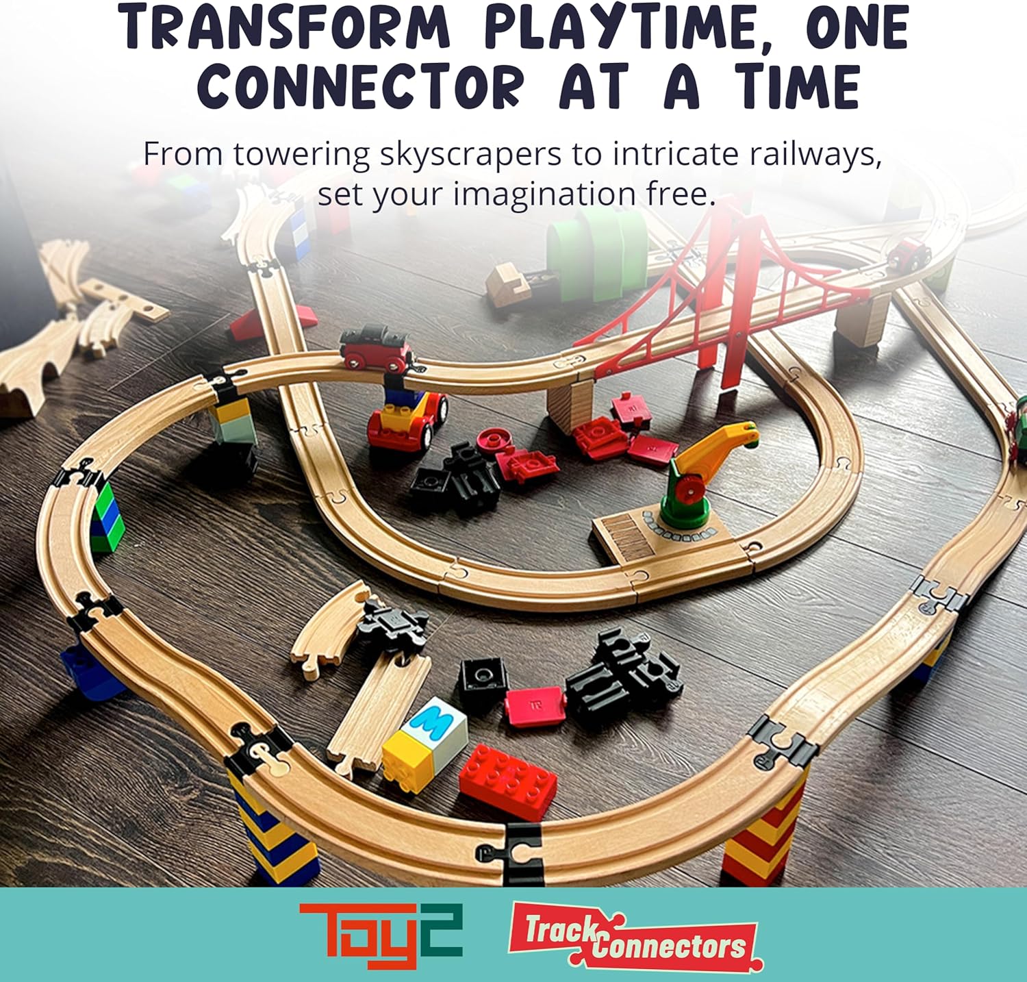TOY2 20 Slopes | Angled Building Bricks compatible with DUPLO & All Major brands | Compatible Track Connectors & Arches | Sustainable Pack for Educational & Creative Play (20 Slopes