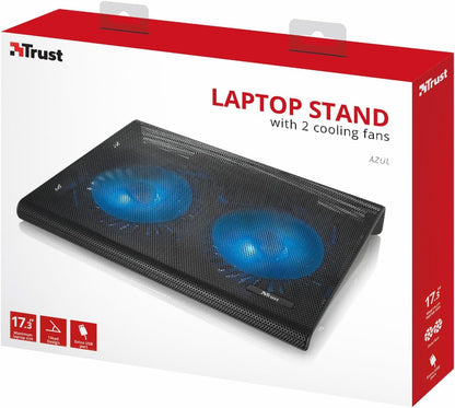 Trust Azul Laptop Cooling Pad, for Laptops up to 17.3 Inch, with 2 Illuminated Fans, Fits Up to 17.3 Inch, Tilted Design, Cooler for Laptop with Cable Storage - Black
