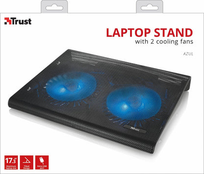 Trust Azul Laptop Cooling Pad, for Laptops up to 17.3 Inch, with 2 Illuminated Fans, Fits Up to 17.3 Inch, Tilted Design, Cooler for Laptop with Cable Storage - Black