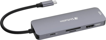 Verbatim USB-C Pro Multiport Hub 8-in-1, Multiport Adapter USB-C to HDMI, USB-A and USB-C PD, microSD & SD Card Reader, for Mac, MacBook Pro/Air, iPad Pro, Thinkpad, Windows Computer, Laptop and Co