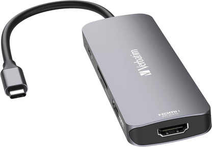 Verbatim USB-C Pro Multiport Hub 8-in-1, Multiport Adapter USB-C to HDMI, USB-A and USB-C PD, microSD & SD Card Reader, for Mac, MacBook Pro/Air, iPad Pro, Thinkpad, Windows Computer, Laptop and Co