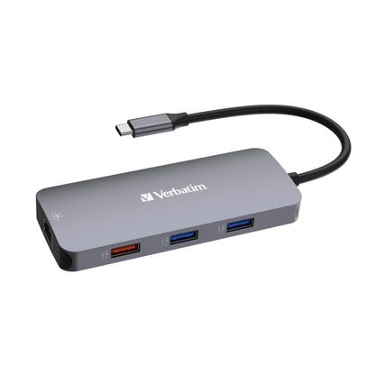 Verbatim USB C Hub 9 in 1 Multiport Adapter USB-C to HDMI RJ45 USBA-A and USB-C with SD Card Reader for Mac, MacBook Pro/Air, iPad Pro, Thinkpad, Windows Computer, Laptop and Co USB-C PRO MULTIPORT HU