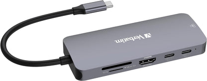 Verbatim USB C Hub 9 in 1 Multiport Adapter USB-C to HDMI RJ45 USBA-A and USB-C with SD Card Reader for Mac, MacBook Pro/Air, iPad Pro, Thinkpad, Windows Computer, Laptop and Co USB-C PRO MULTIPORT HU