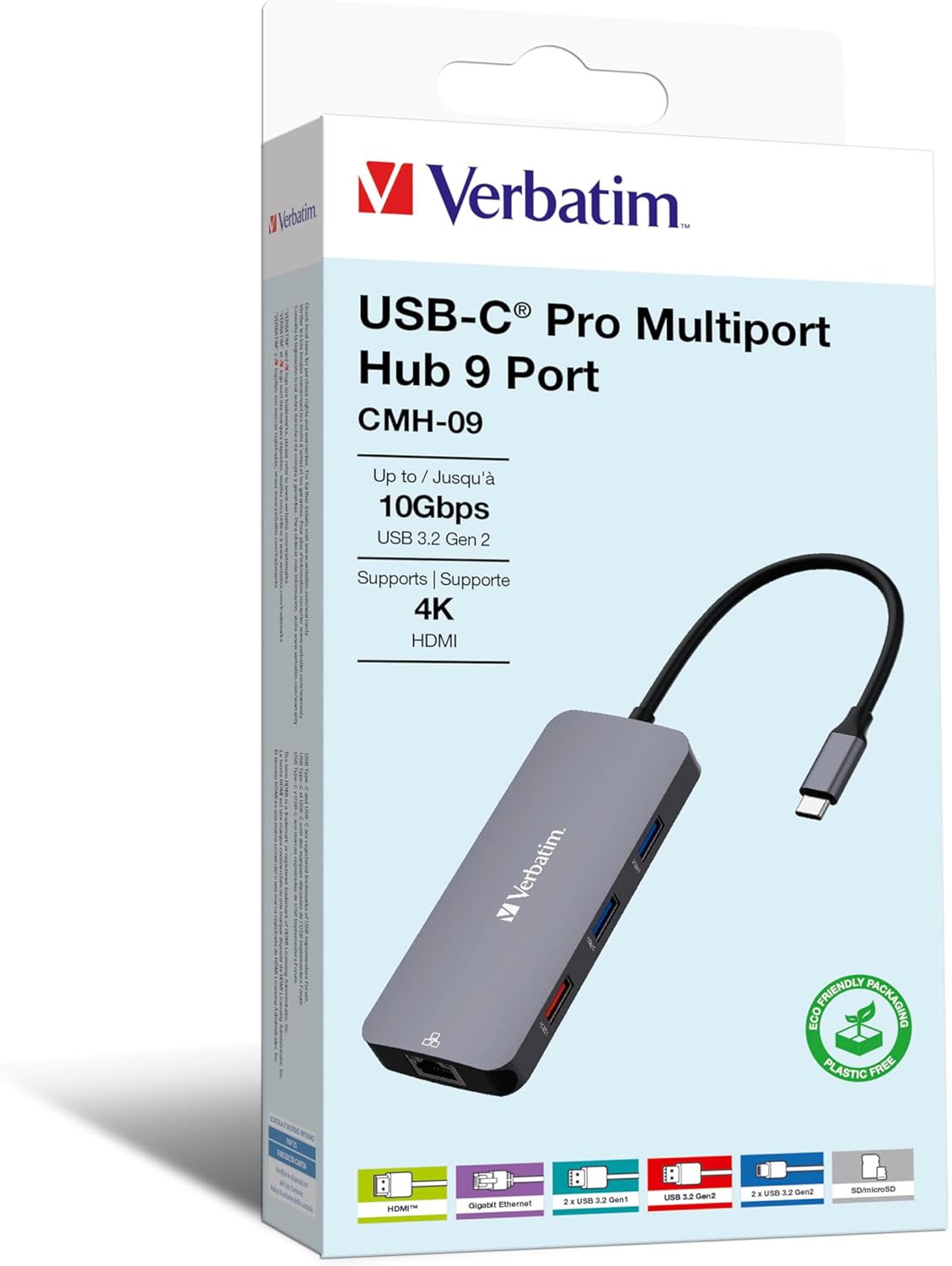 Verbatim USB C Hub 9 in 1 Multiport Adapter USB-C to HDMI RJ45 USBA-A and USB-C with SD Card Reader for Mac, MacBook Pro/Air, iPad Pro, Thinkpad, Windows Computer, Laptop and Co USB-C PRO MULTIPORT HU