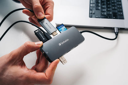 Verbatim USB C Hub 9 in 1 Multiport Adapter USB-C to HDMI RJ45 USBA-A and USB-C with SD Card Reader for Mac, MacBook Pro/Air, iPad Pro, Thinkpad, Windows Computer, Laptop and Co USB-C PRO MULTIPORT HU