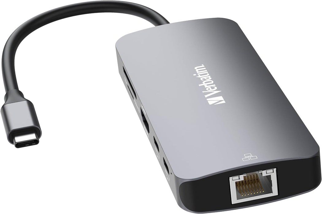 Verbatim USB C Hub 9 in 1 Multiport Adapter USB-C to HDMI RJ45 USBA-A and USB-C with SD Card Reader for Mac, MacBook Pro/Air, iPad Pro, Thinkpad, Windows Computer, Laptop and Co USB-C PRO MULTIPORT HU
