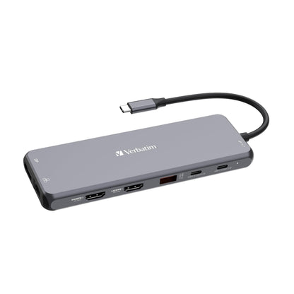 Verbatim USB C Hub 13-in-1 Multiport Adapter USB-C to HDMI, RJ45, USBA-A and USB-C PD, with SD Card Reader, for Mac, MacBook Pro/Air, iPad Pro, Thinkpad, Windows Computer, Laptop and Co USB-C PRO MULT
