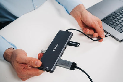 Verbatim USB C Hub 13-in-1 Multiport Adapter USB-C to HDMI, RJ45, USBA-A and USB-C PD, with SD Card Reader, for Mac, MacBook Pro/Air, iPad Pro, Thinkpad, Windows Computer, Laptop and Co USB-C PRO MULT