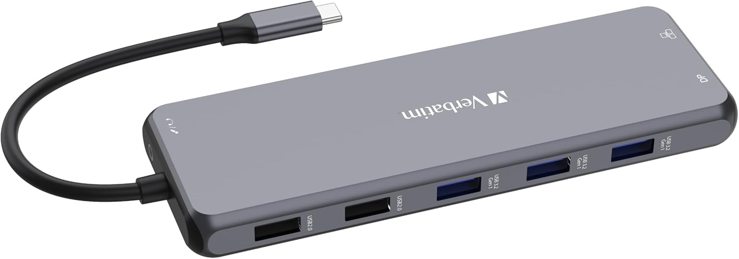 Verbatim USB C Hub 13-in-1 Multiport Adapter USB-C to HDMI, RJ45, USBA-A and USB-C PD, with SD Card Reader, for Mac, MacBook Pro/Air, iPad Pro, Thinkpad, Windows Computer, Laptop and Co USB-C PRO MULT