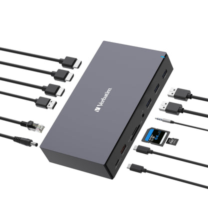 Verbatim USB-C Pro Docking Station, 17 in 1, adattatore multiporta a HDMI 4K e 8K, USB-A e USB-C, PD 100 W, AUX, lettore di schede per Mac/Windows Laptop e Co