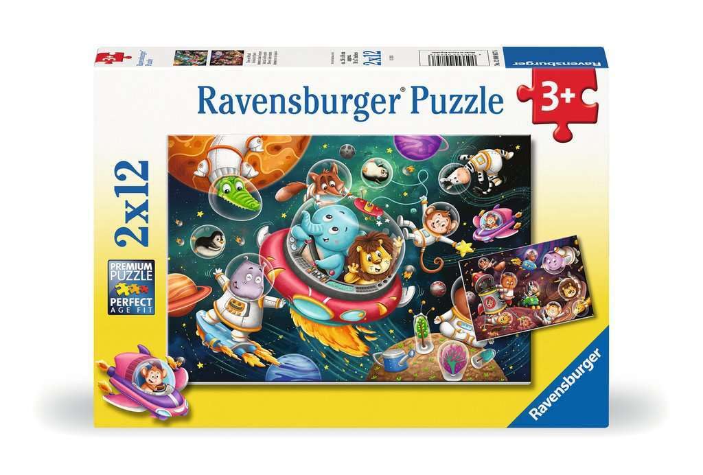 Ravensburger Kinderpuzzle - 12000857 Tiere im Weltall - 2x12 Teile Puzzle für Kinder ab 3 Jahren