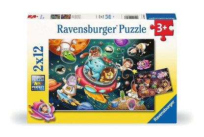 Ravensburger Kinderpuzzle - 12000857 Tiere im Weltall - 2x12 Teile Puzzle für Kinder ab 3 Jahren