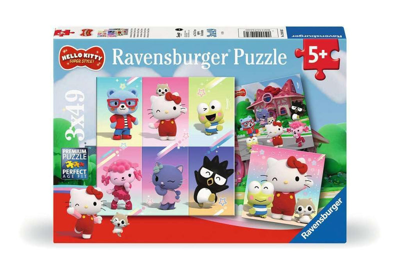 Ravensburger Kinderpuzzle 12001035 - Abenteuer in Cherry Town - 3x49 Teile Hello Kitty Puzzle für Kinder ab 5 Jahren