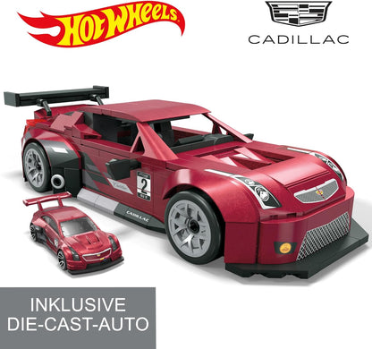 Mega Hot Wheels Cadillac ATS-VR Coche de Juguete de 319 Bloques de construcción, Incluye vehículo Die-Cast, +13 años (Mattel HRY18)