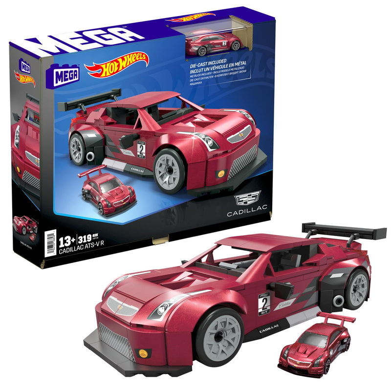 Mega Hot Wheels Cadillac ATS-VR Coche de Juguete de 319 Bloques de construcción, Incluye vehículo Die-Cast, +13 años (Mattel HRY18)