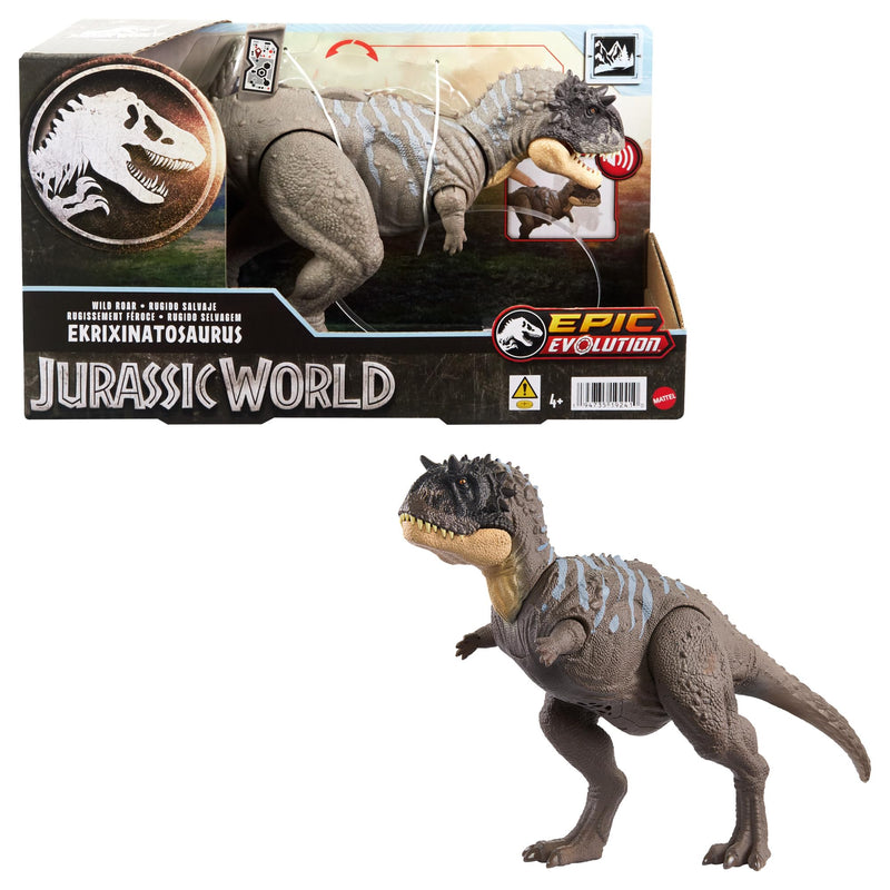 Mattel Jurassic World Wild Roar Ekrixinatosaurus Dinosaur Figure with Continuing Roar Sound & Attack Action, Posable Physical Toy & Digital Play, HTK70