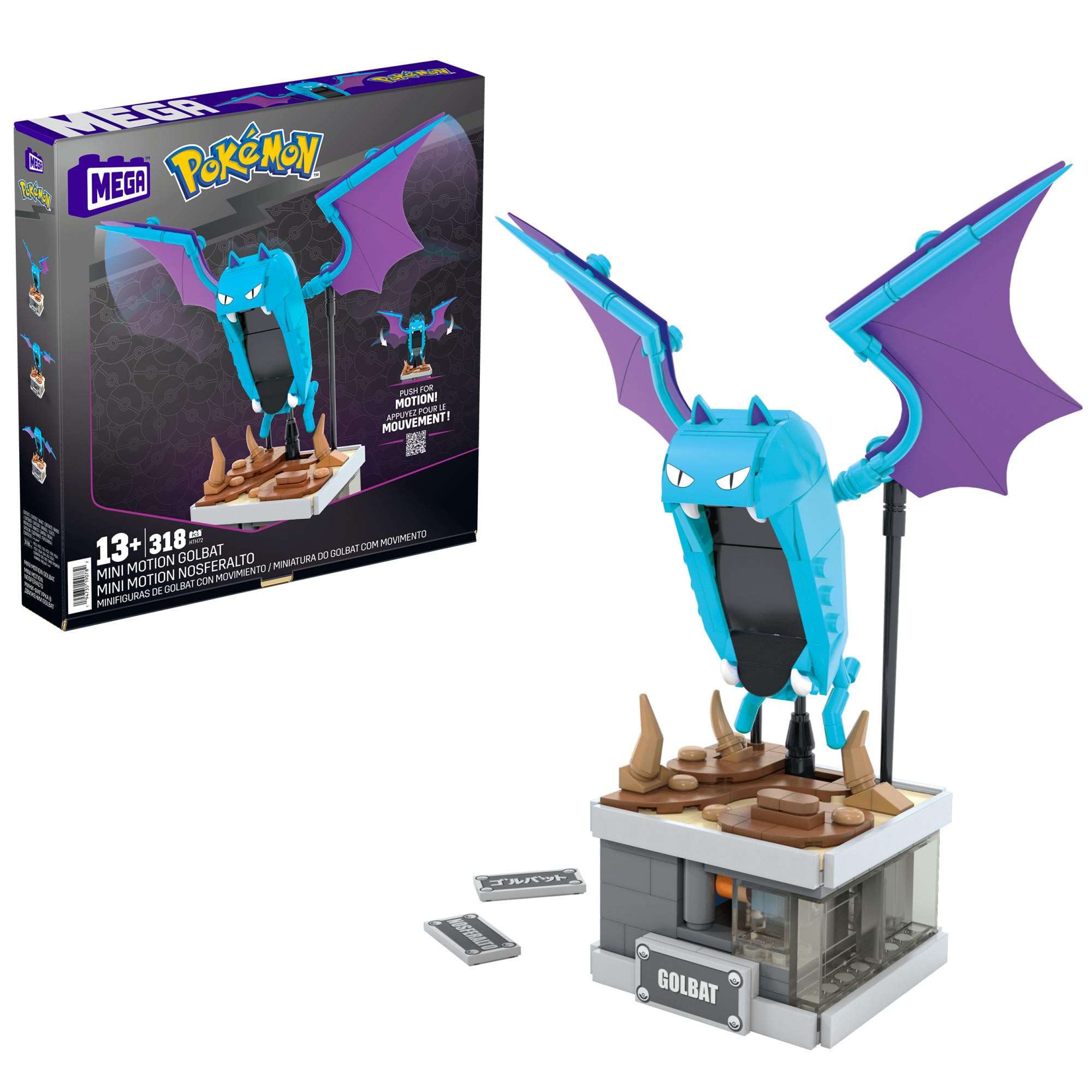 Mega Pokemon Golbat Mini con Movimiento de alas 318 Bloques de construcción, Juguete para coleccionistas +13 años (Mattel HTH72