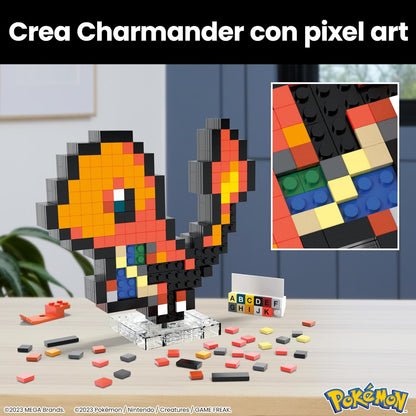 Mega Pokémon Pixel Art Charmander 349 Bloques de construcción, Estilo Retro pixelado, decoración para coleccionistas, Juguete +13 años (HTH76)
