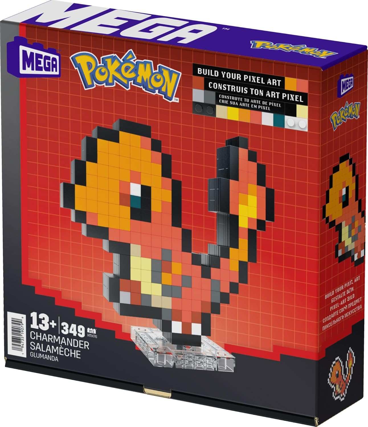 Mega Pokémon Pixel Art Charmander 349 Bloques de construcción, Estilo Retro pixelado, decoración para coleccionistas, Juguete +13 años (HTH76)