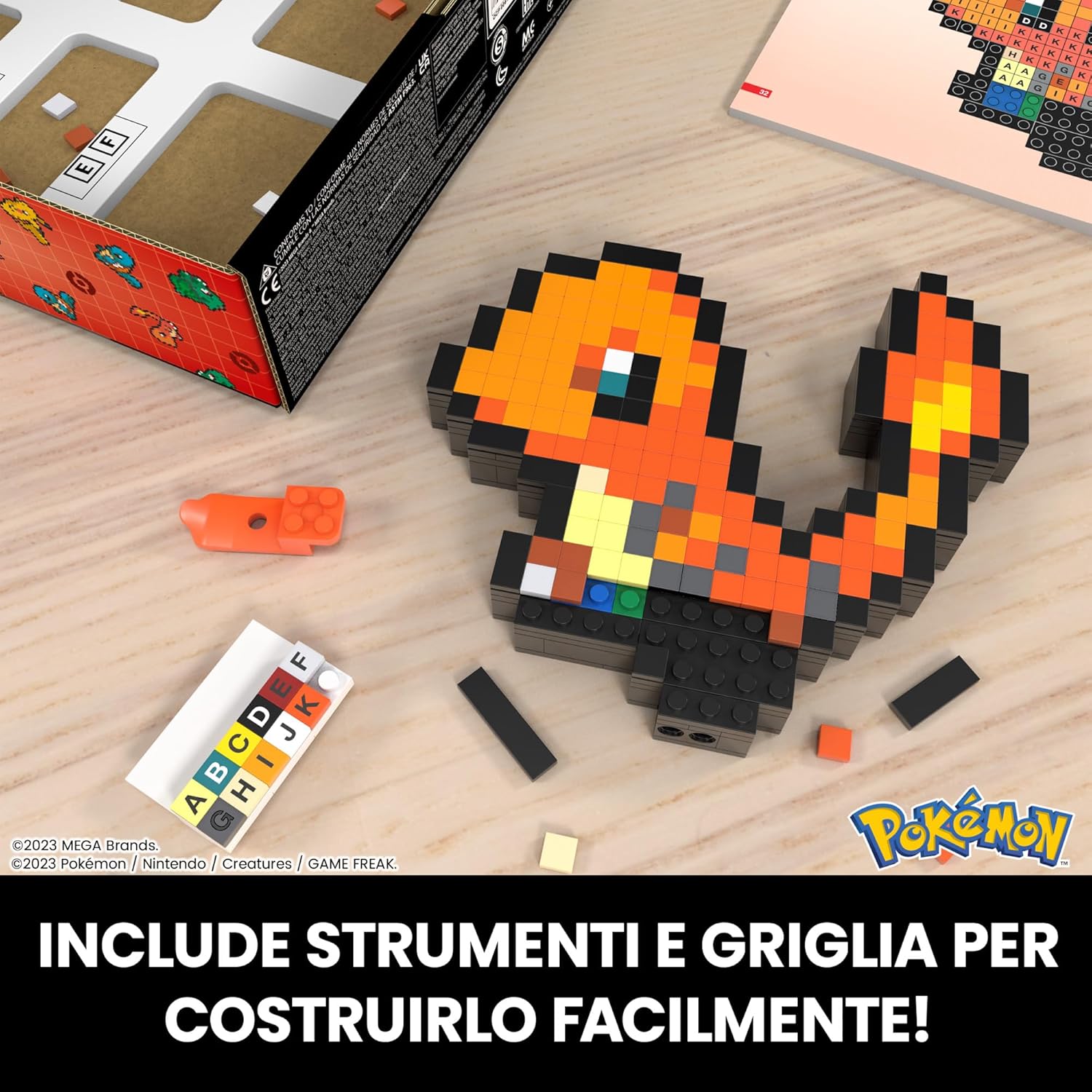 Mega Pokémon Pixel Art Charmander 349 Bloques de construcción, Estilo Retro pixelado, decoración para coleccionistas, Juguete +13 años (HTH76)