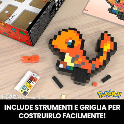 Mega Pokémon Pixel Art Charmander 349 Bloques de construcción, Estilo Retro pixelado, decoración para coleccionistas, Juguete +13 años (HTH76)
