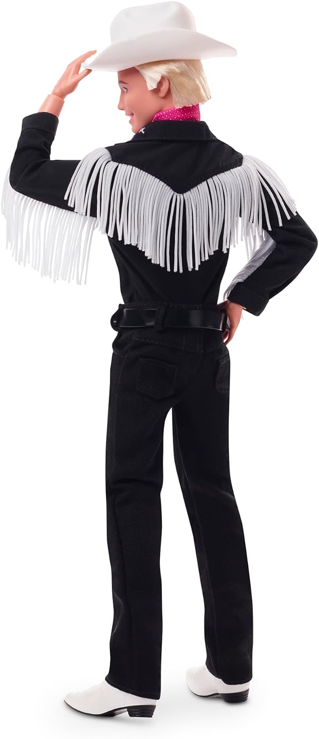 Barbie THE MOVIE, Ken Doll wearing Black and White Western Outfit, with Pink bandana tied at his neck, HRF30