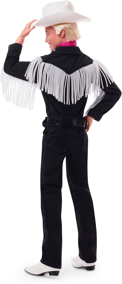 Barbie THE MOVIE, Ken Doll wearing Black and White Western Outfit, with Pink bandana tied at his neck, HRF30