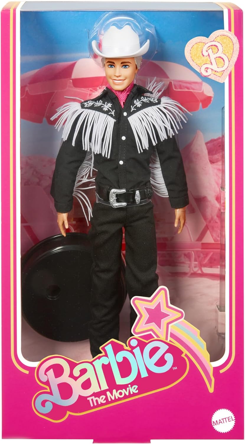 Barbie THE MOVIE, Ken Doll wearing Black and White Western Outfit, with Pink bandana tied at his neck, HRF30