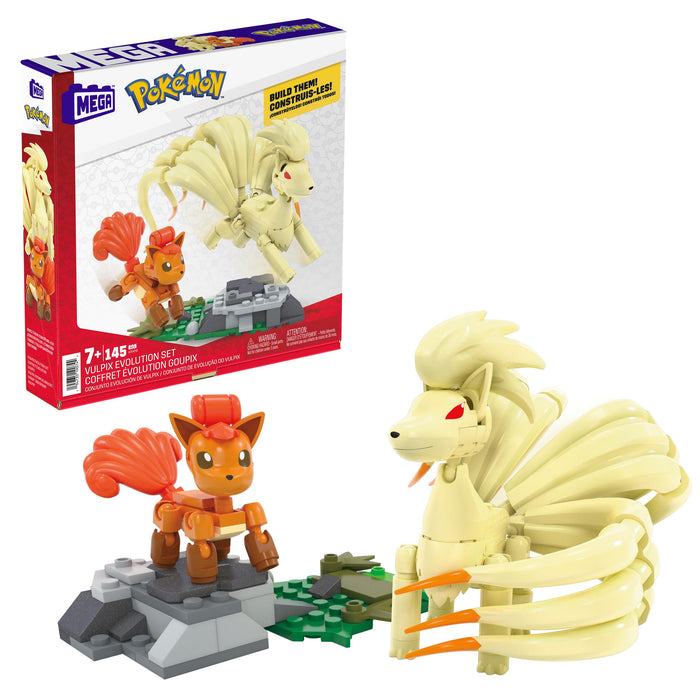 MEGA Pokémon Evolución de Vulpix Pack 2 Figuras (Vulpix y Ninetales) 145 Bloques de construcción, Juguete +7 años (Mattel HTH79