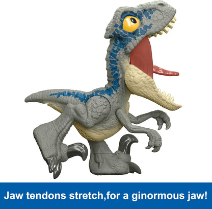 Mattel- Jurassic World Mega Roar Velociraptor Azul Blue, Multicolor (HVB44