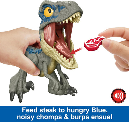 Mattel- Jurassic World Mega Roar Velociraptor Azul Blue, Multicolor (HVB44