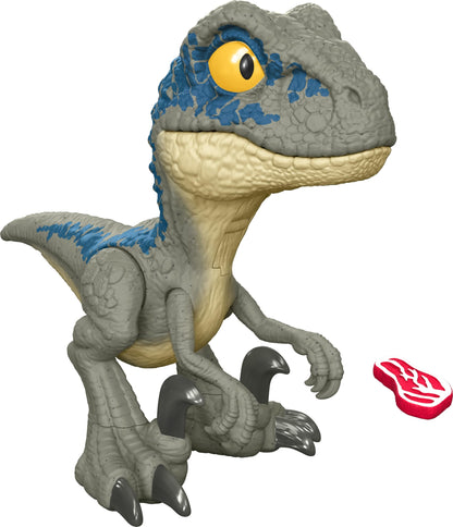 Mattel- Jurassic World Mega Roar Velociraptor Azul Blue, Multicolor (HVB44