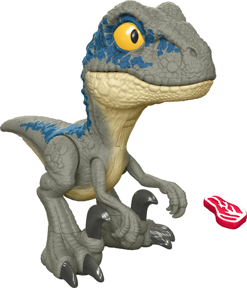 Mattel- Jurassic World Mega Roar Velociraptor Azul Blue, Multicolor (HVB44