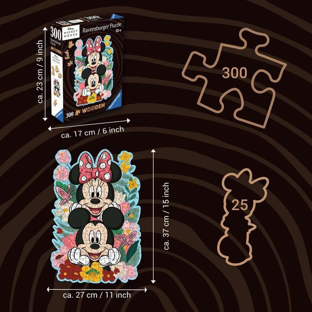 Wooden Puzzle 300 Teile - Disney Mickey & Minnie: Geformtes Holz-Puzzle
