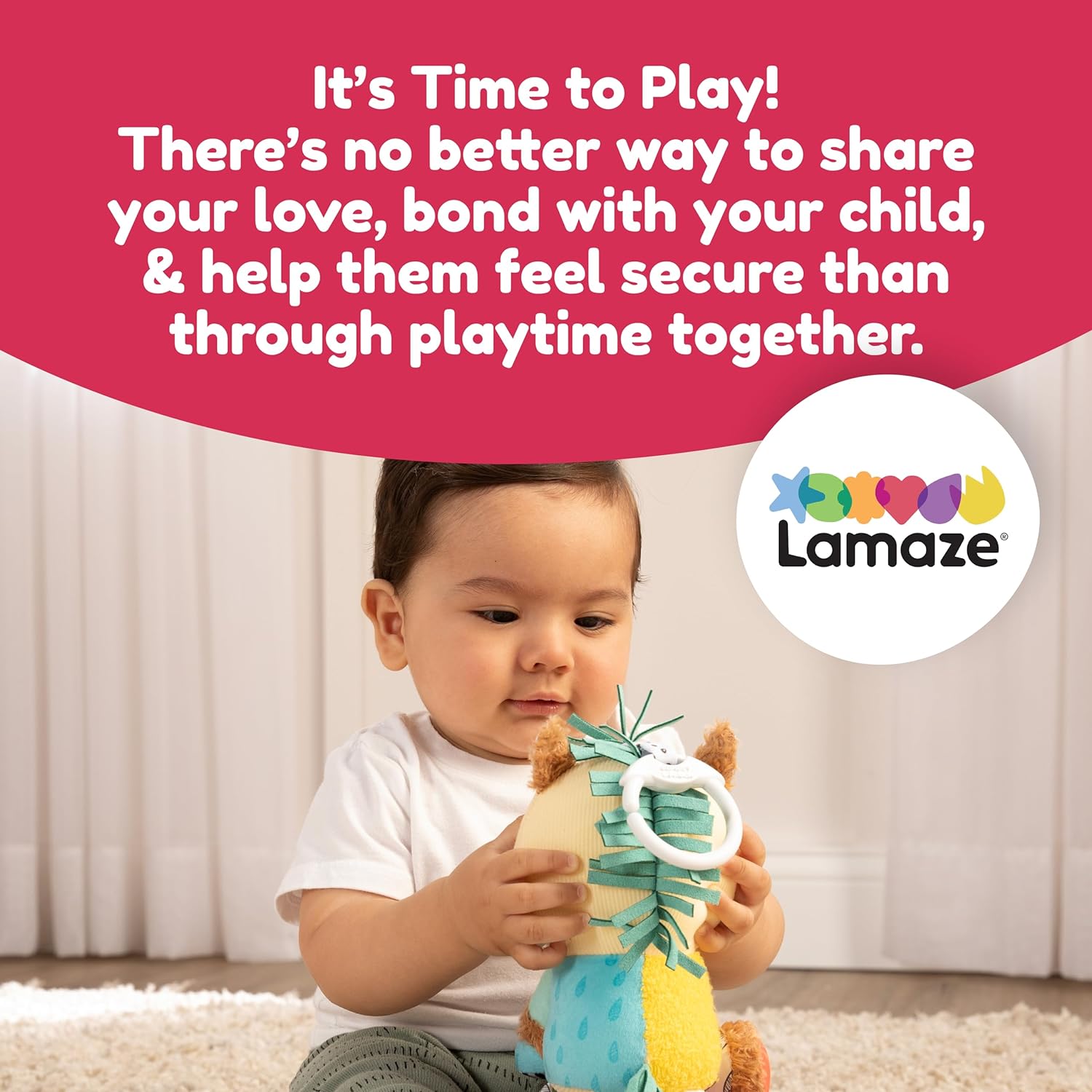 LAMAZE Carson Clydesdale - Clip and Go Baby Pram Toys - Sensory Toys for Babies - Early Learning Baby Toys 0-6 Months and Up - Expertly Designed Newborn Toys - Baby Shower Gifts
