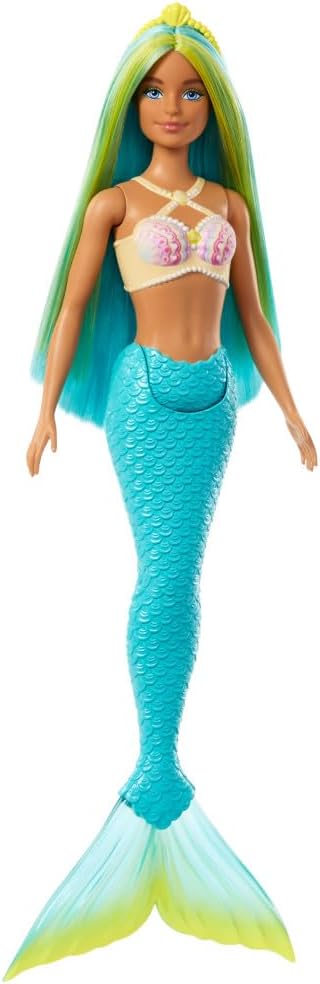 Barbie Mermaid Dolls with Fantasy Hair and Headband Accessories, Mermaid Toys with Shell-Inspired Bodices and Colorful Tails, HRR03