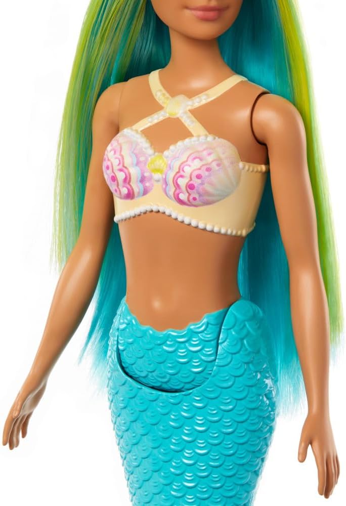 Barbie Mermaid Dolls with Fantasy Hair and Headband Accessories, Mermaid Toys with Shell-Inspired Bodices and Colorful Tails, HRR03