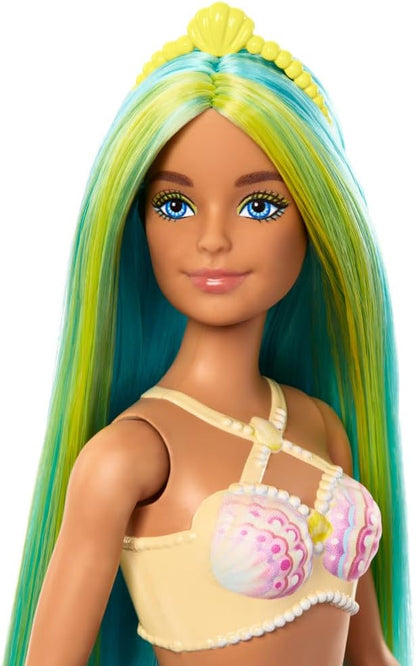 Barbie Mermaid Dolls with Fantasy Hair and Headband Accessories, Mermaid Toys with Shell-Inspired Bodices and Colorful Tails, HRR03