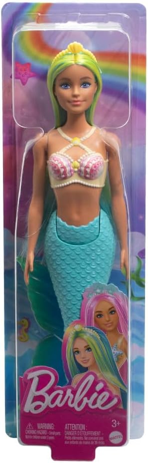 Barbie Mermaid Dolls with Fantasy Hair and Headband Accessories, Mermaid Toys with Shell-Inspired Bodices and Colorful Tails, HRR03