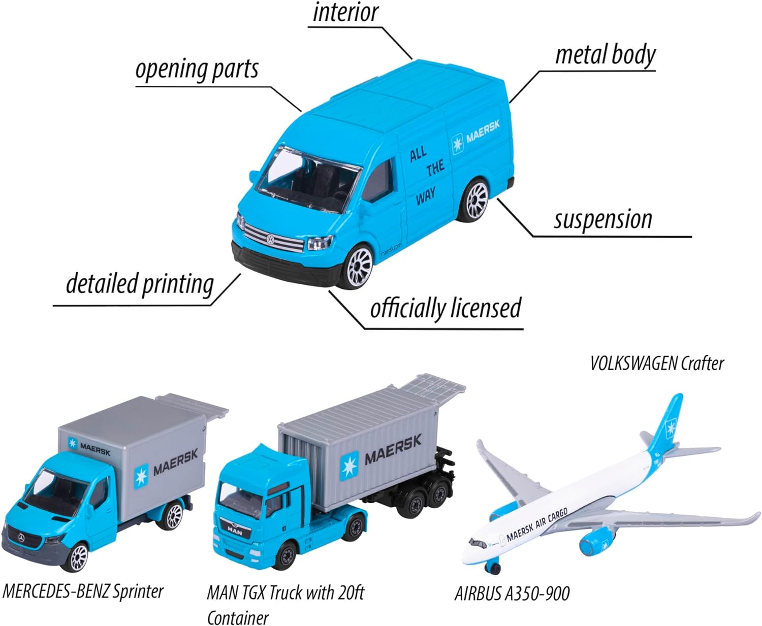 Majorette 212057290 MAERSK Transport Vehicles (Gift Set) Airplane, truck Die-cast