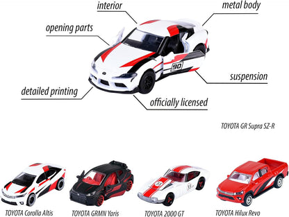 Majorette Toyota Racing Toy Cars (Gift Set of 5 Cars) - Metal Model Cars with Freewheel and Suspension, Each 7.5 cm, Car Toy for Children from 3 Years