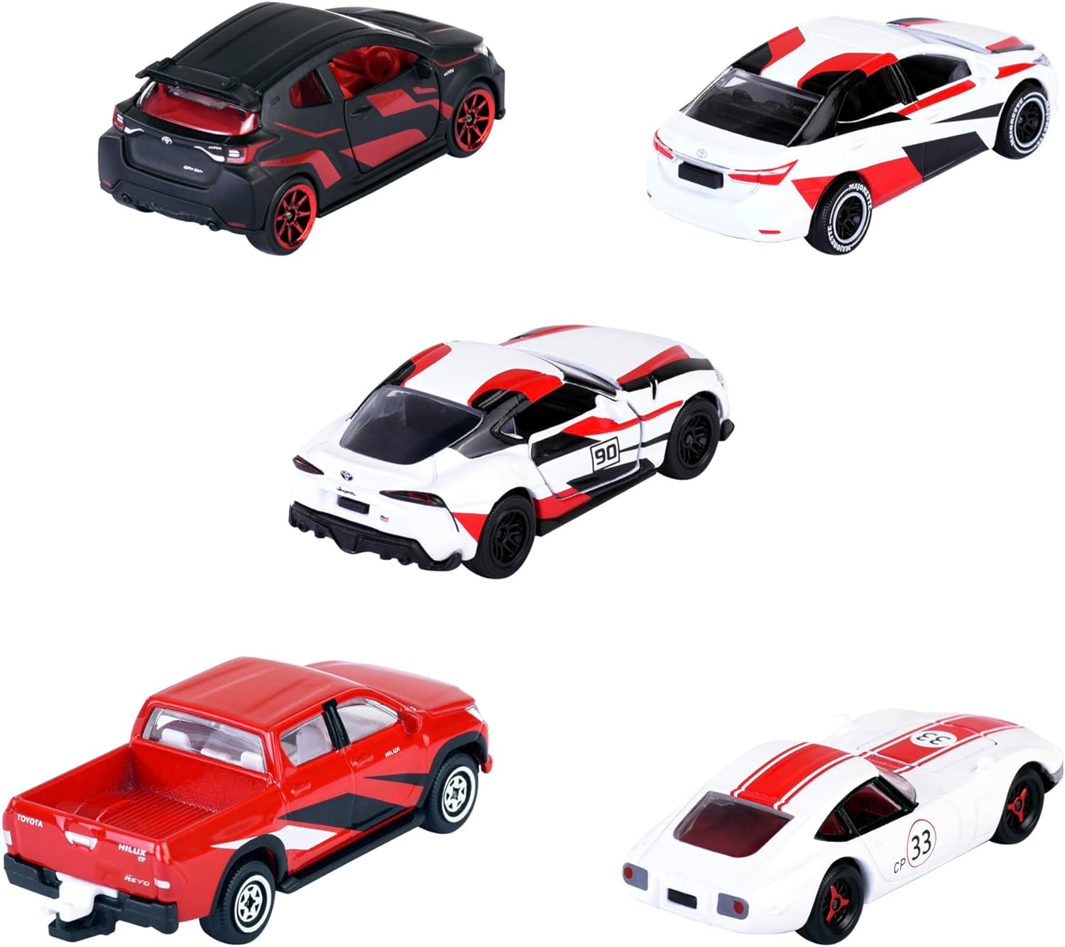 Majorette Toyota Racing Toy Cars (Gift Set of 5 Cars) - Metal Model Cars with Freewheel and Suspension, Each 7.5 cm, Car Toy for Children from 3 Years