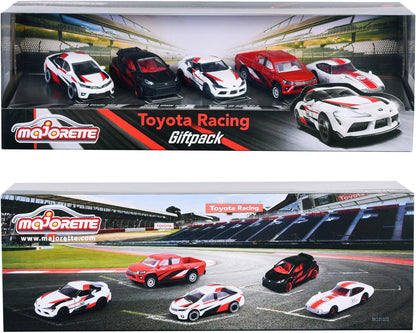 Majorette Toyota Racing Toy Cars (Gift Set of 5 Cars) - Metal Model Cars with Freewheel and Suspension, Each 7.5 cm, Car Toy for Children from 3 Years