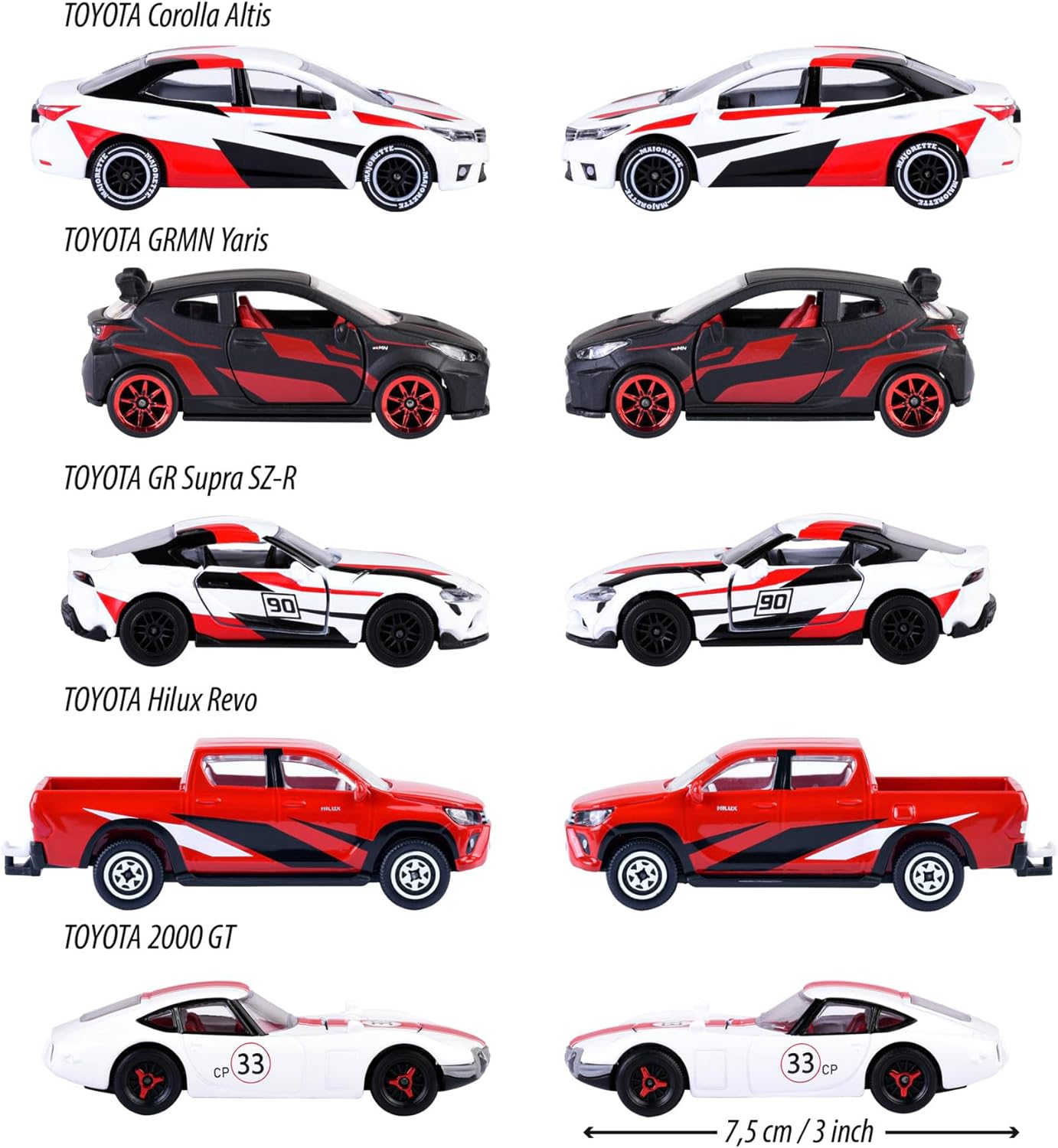 Majorette Toyota Racing Toy Cars (Gift Set of 5 Cars) - Metal Model Cars with Freewheel and Suspension, Each 7.5 cm, Car Toy for Children from 3 Years