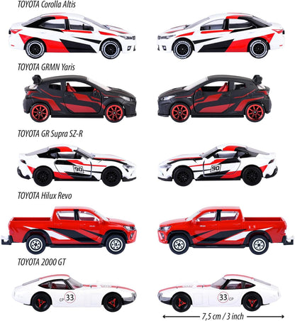 Majorette Toyota Racing Toy Cars (Gift Set of 5 Cars) - Metal Model Cars with Freewheel and Suspension, Each 7.5 cm, Car Toy for Children from 3 Years